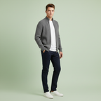 Cardigan Coupe Ajustée Maille Côtelée Col Montant Zip Intégral Pour Homme
