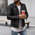 Veste Motard Aspect Cuir Zippée Poignets Ajustables Pour Homme