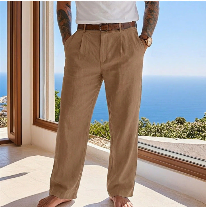 Pantalon Aspect Lin Coupe Droite Pour Homme