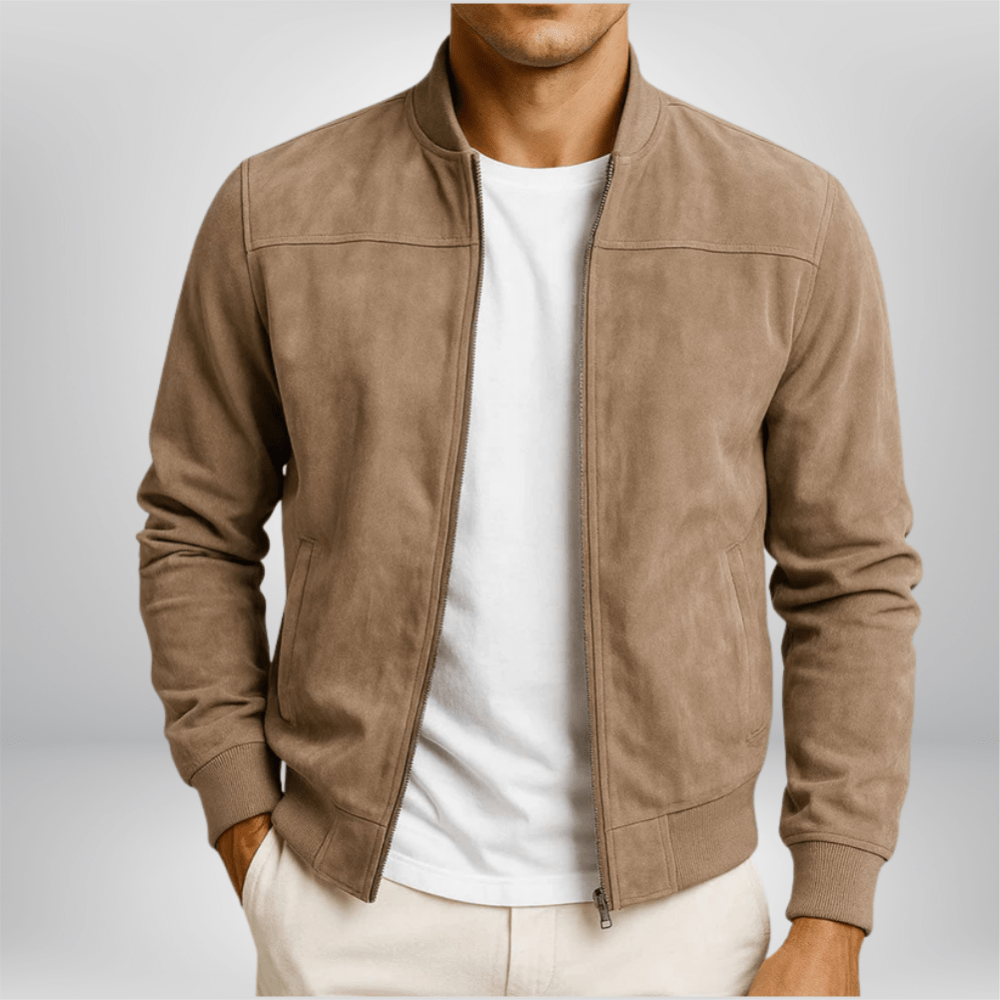 Veste Bomber Coupe Ajustée Aspect Daim Zippée Pour Homme