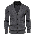 Cardigan Maille Torsadée Col Châle Bords Côtelés Fermeture Boutonnée Pour Homme