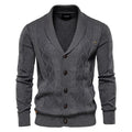 Cardigan Maille Torsadée Col Châle Bords Côtelés Fermeture Boutonnée Pour Homme