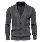 Cardigan Maille Torsadée Col Châle Bords Côtelés Fermeture Boutonnée Pour Homme