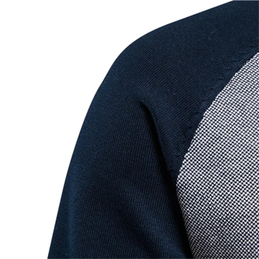 Cardigan Bicolore Maille Côtelée Col Montant Zippé Pour Homme