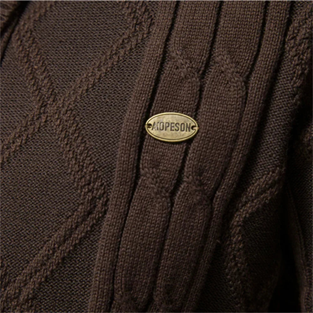 Cardigan Maille Torsadée Col Châle Bords Côtelés Fermeture Boutonnée Pour Homme
