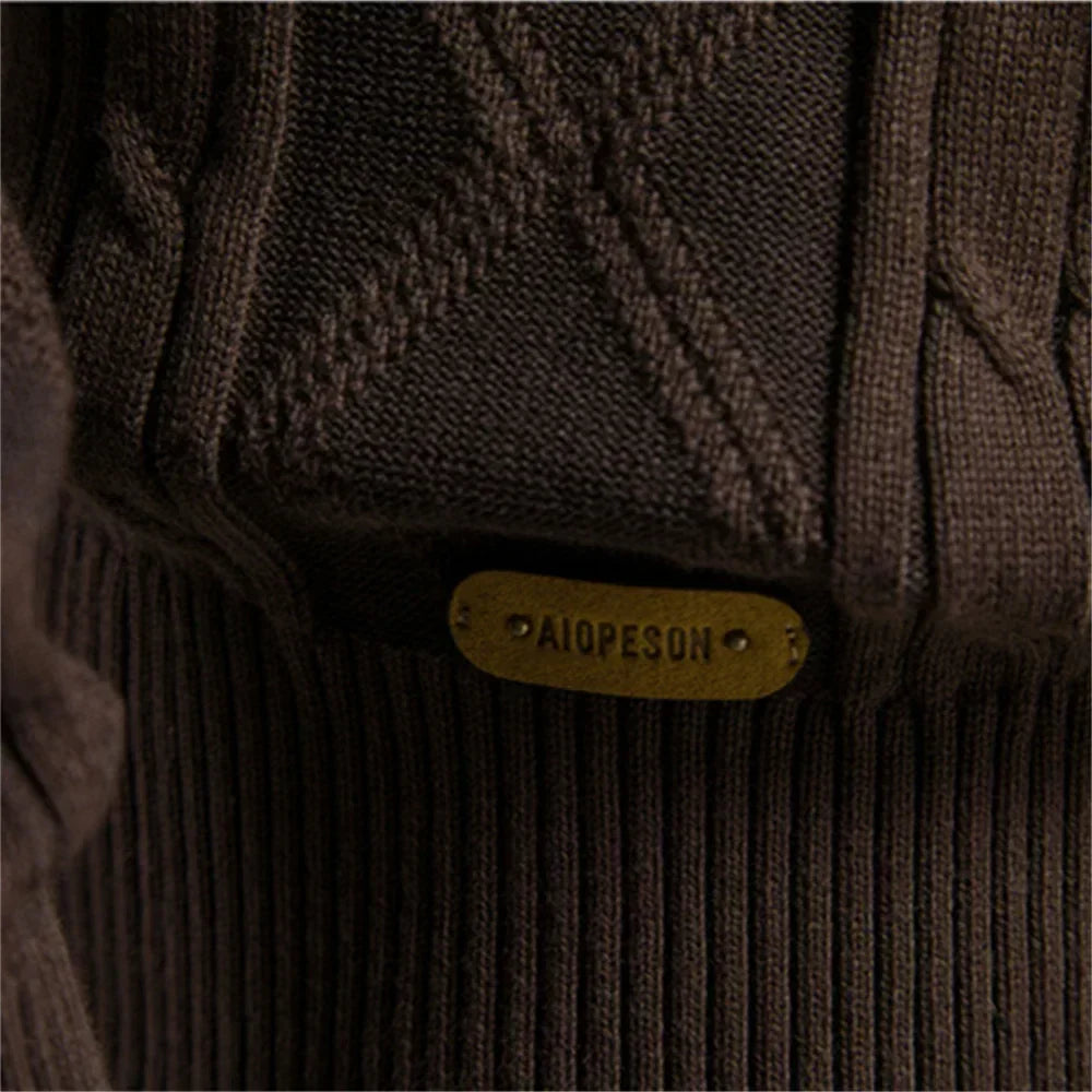 Cardigan Maille Torsadée Col Châle Bords Côtelés Fermeture Boutonnée Pour Homme