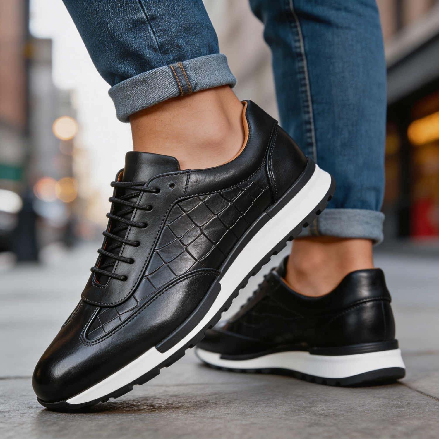 Homme Baskets Aspect Cuir
