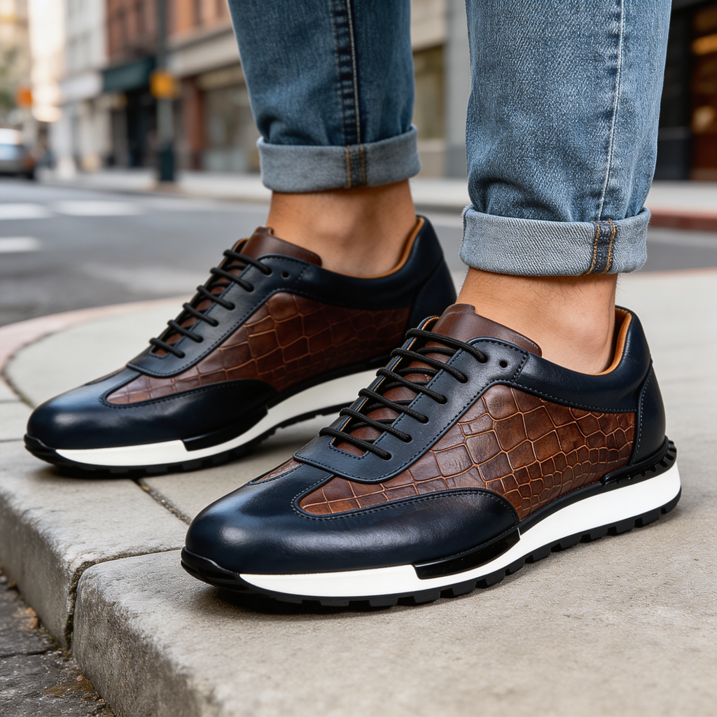 Homme Baskets Aspect Cuir