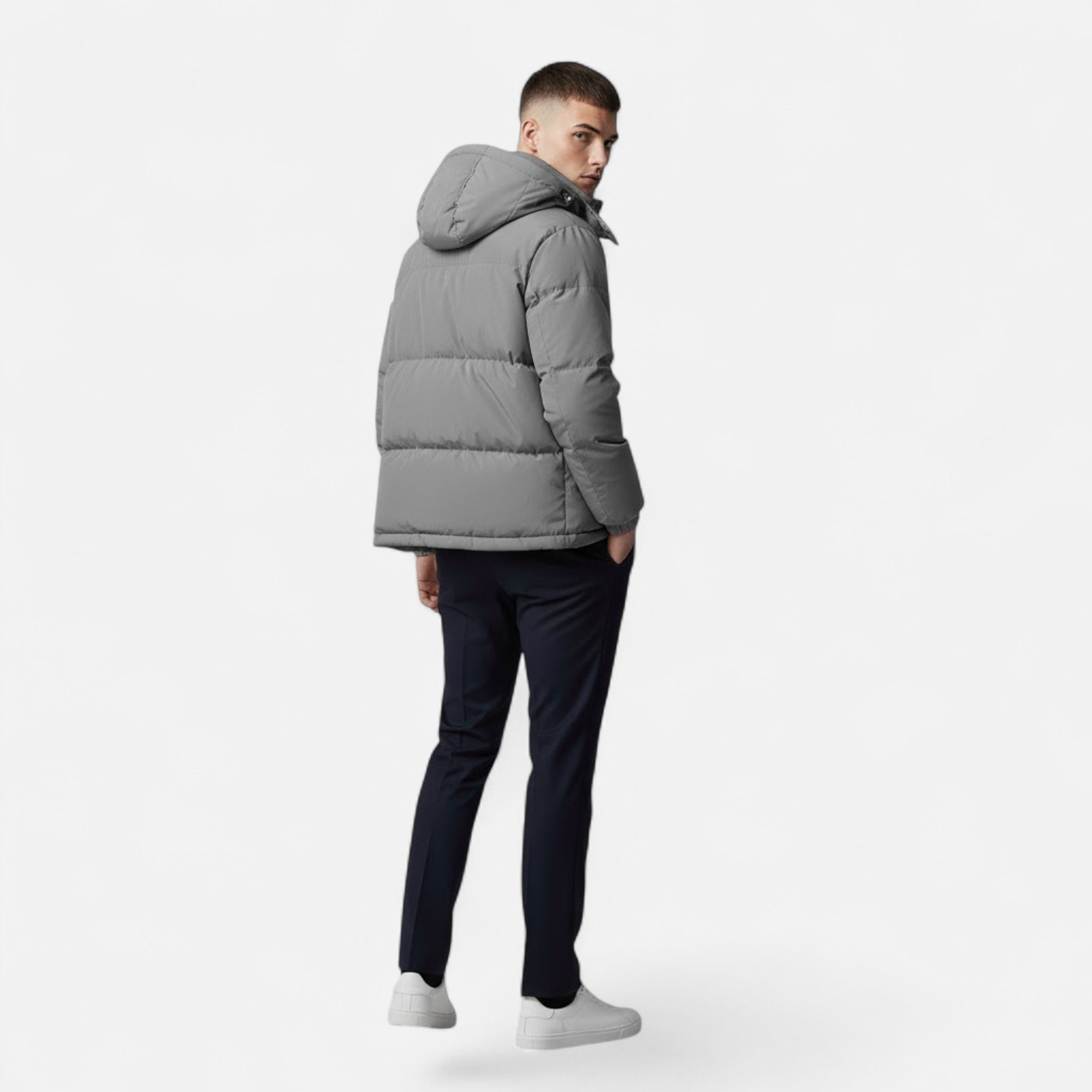 Veste Matelassée À Capuche Zip Intégral Manches Longues Pour Homme