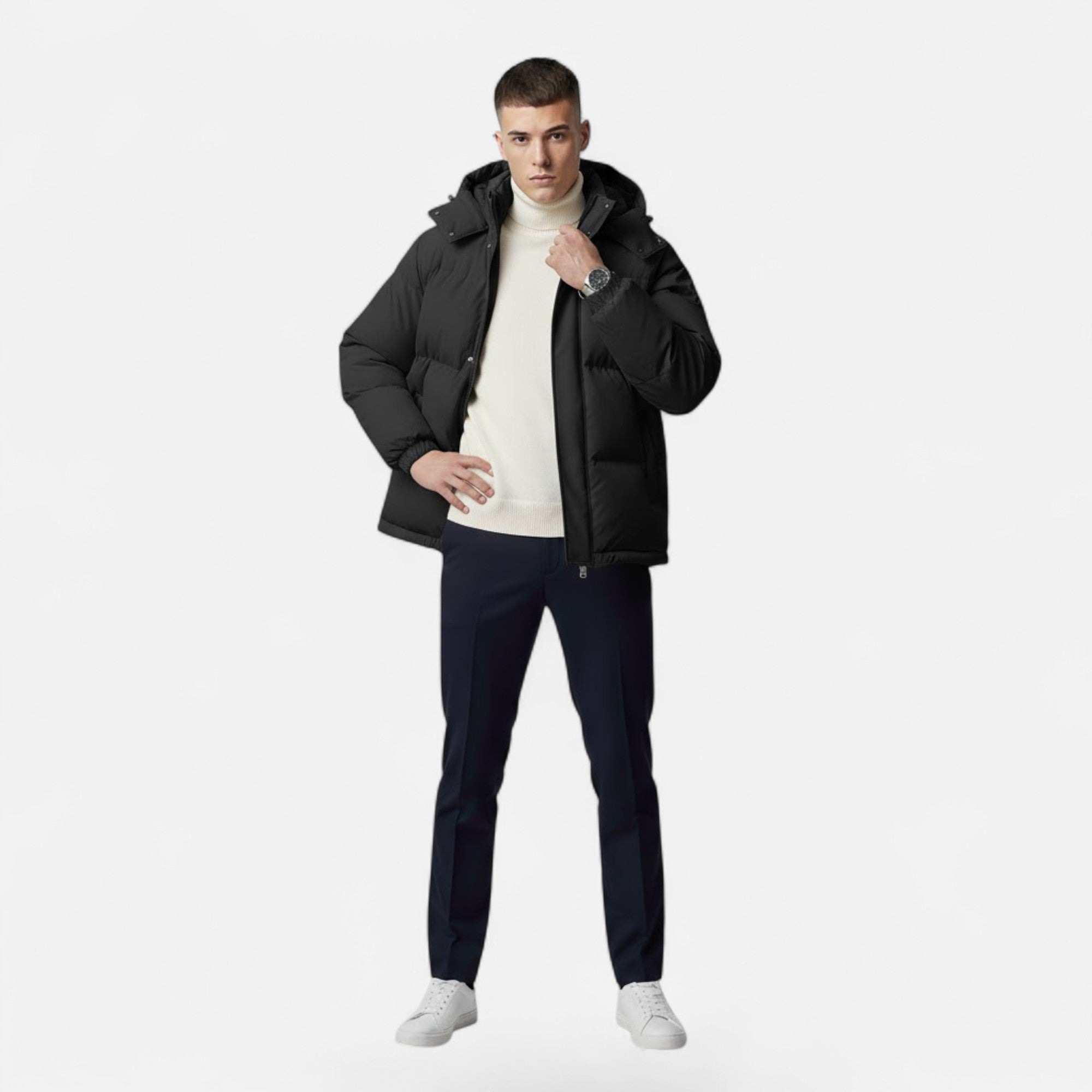 Veste Matelassée À Capuche Zip Intégral Manches Longues Pour Homme