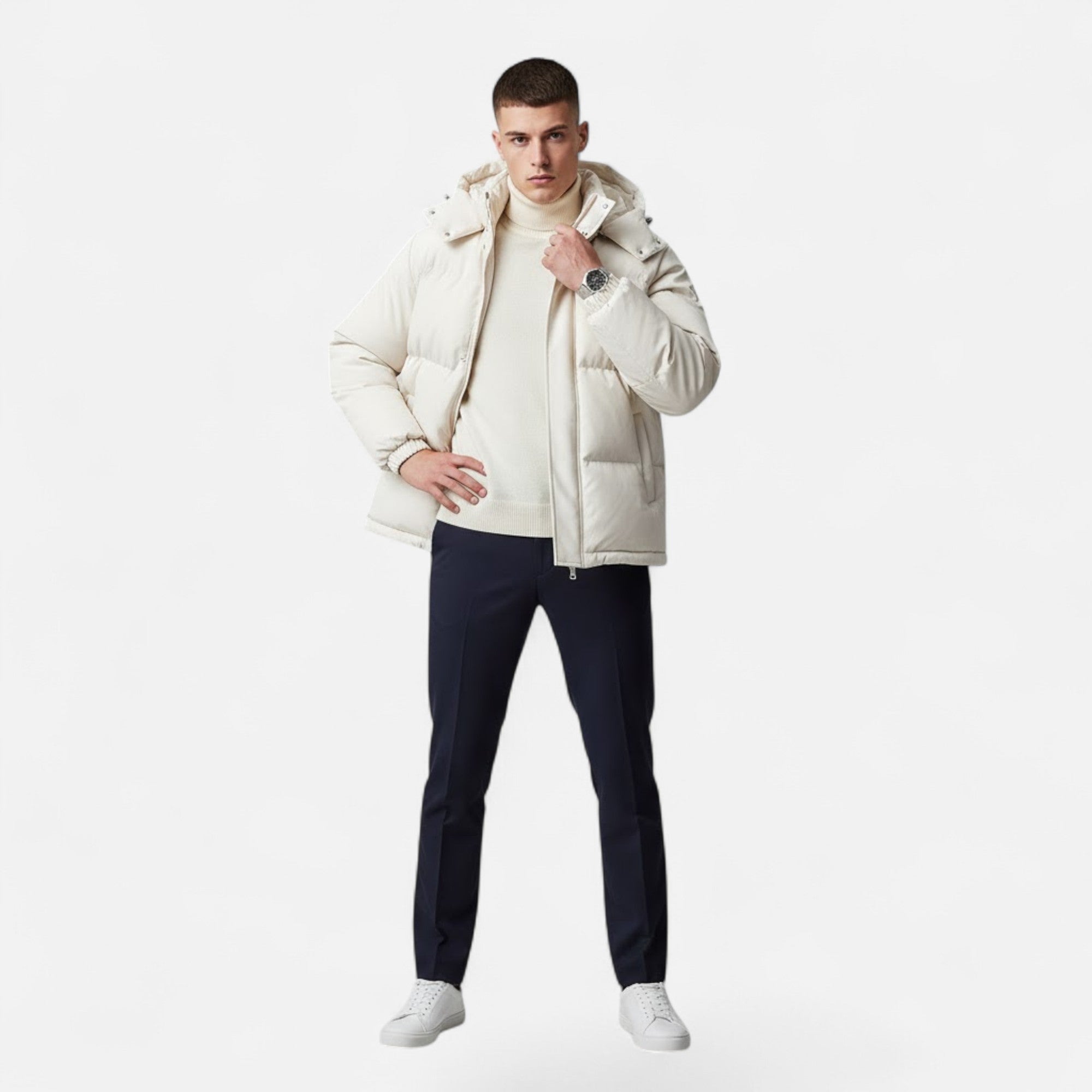 Veste Matelassée À Capuche Zip Intégral Manches Longues Pour Homme