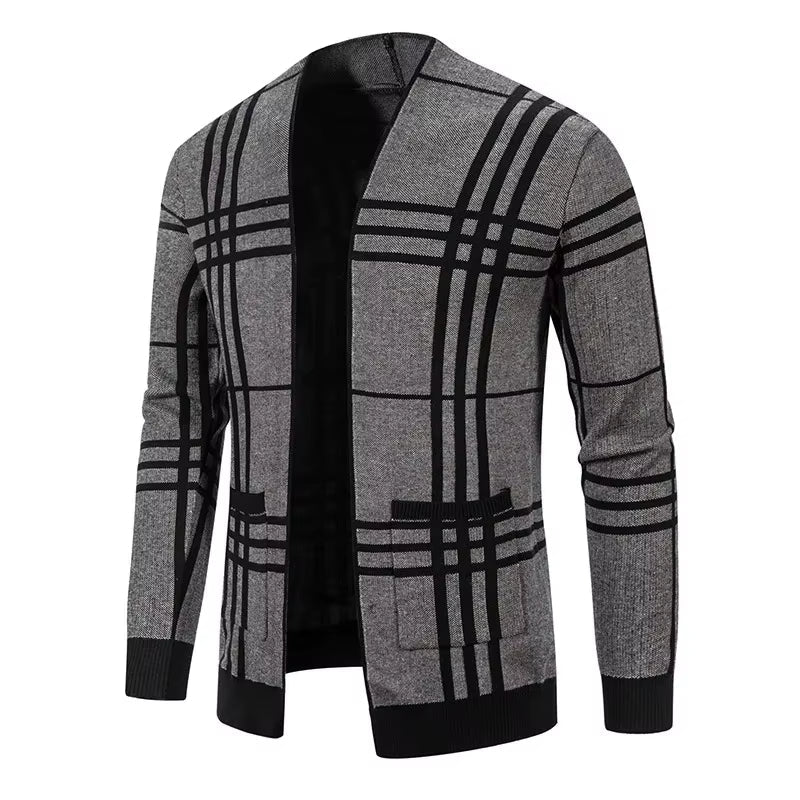 Homme Cardigan Ouvert Carreaux