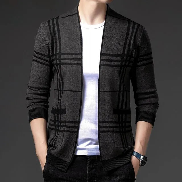 Homme Cardigan Ouvert Carreaux