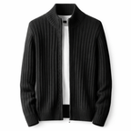 Cardigan Maille Côtelée Col Montant Zip Intégral Finition Épurée Pour Homme
