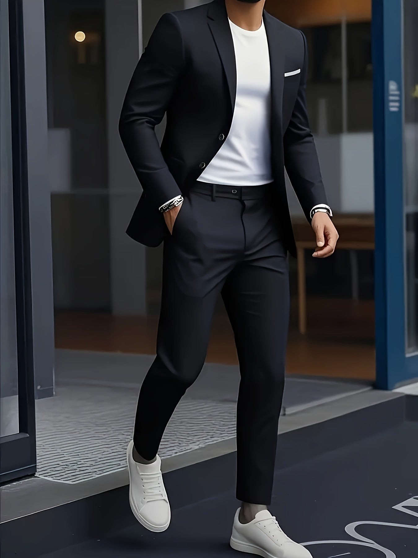 Costume 2 Pièces Matière Stretch Col Cranté Pour Homme