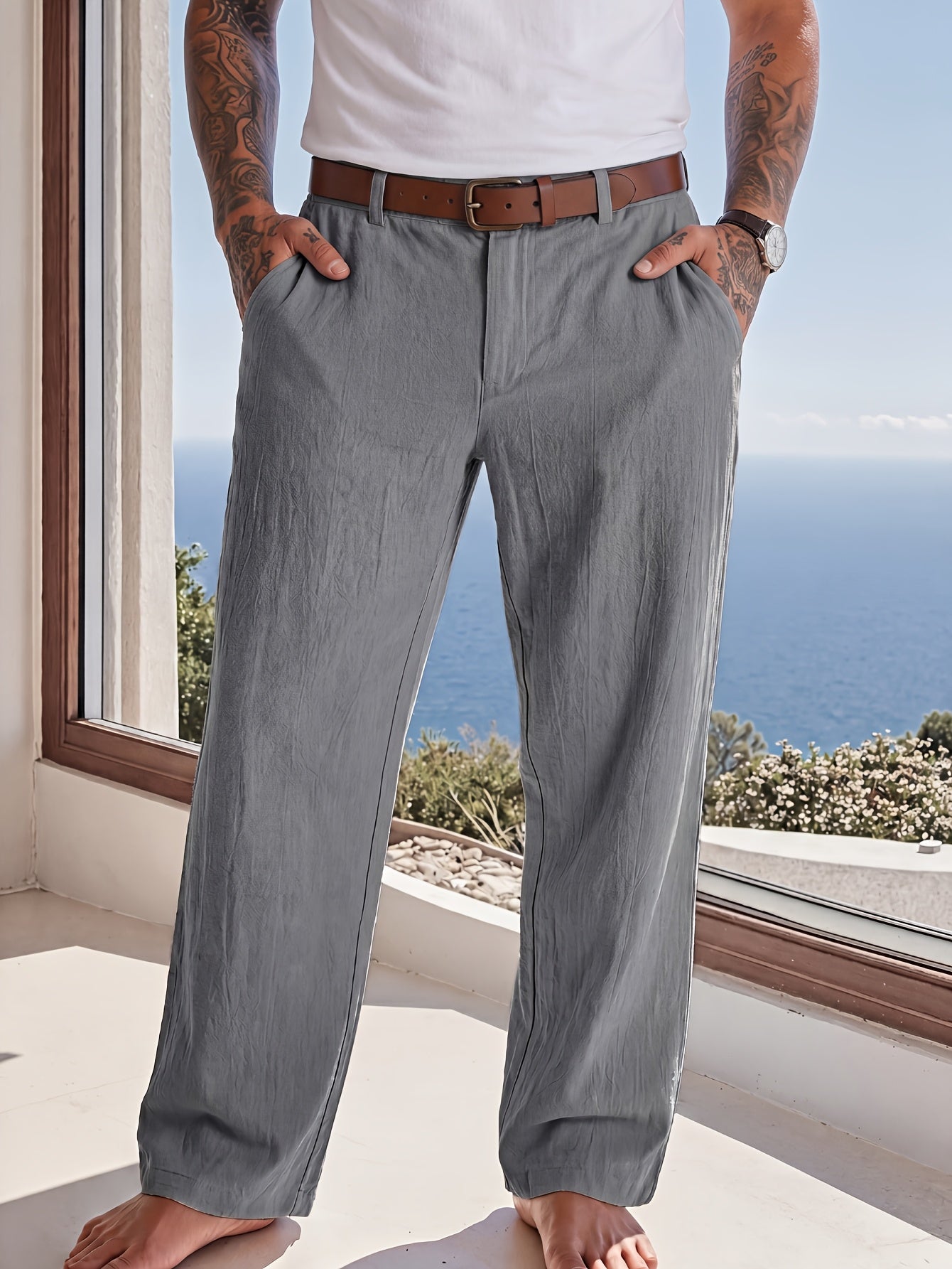 Pantalon Aspect Lin Pour Homme
