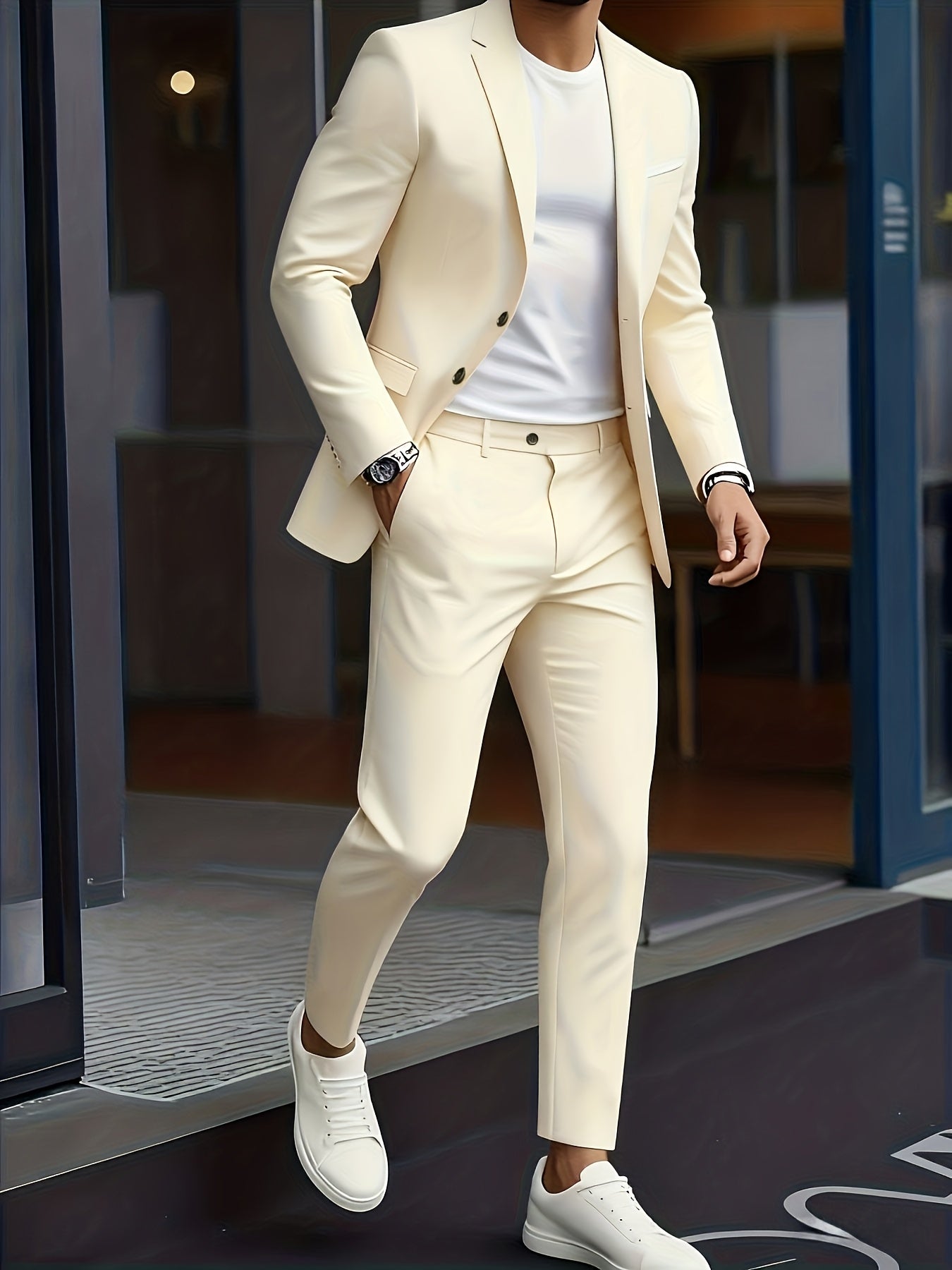 Costume 2 Pièces Matière Stretch Col Cranté Pour Homme