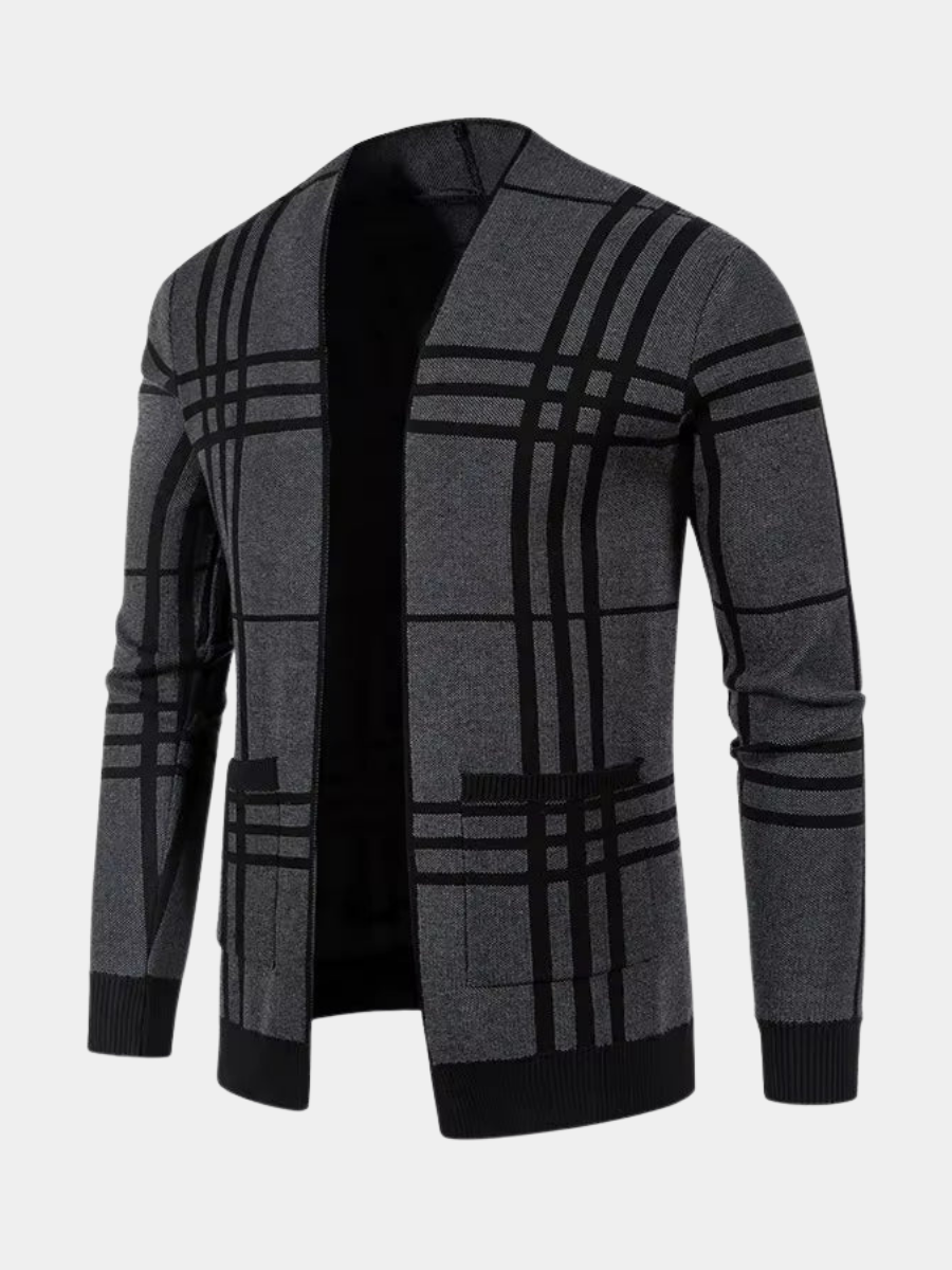 Homme Cardigan Ouvert Carreaux