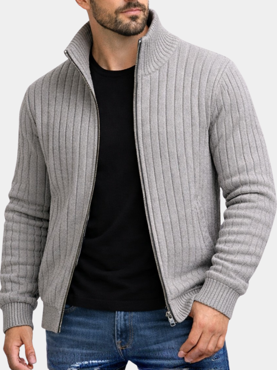 Homme Cardigan Zippé Côtelé