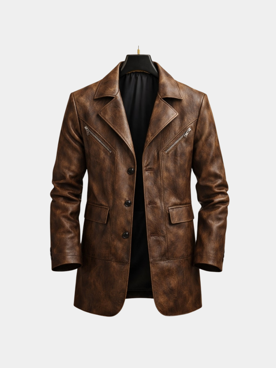 Homme Veste Aspect Cuir