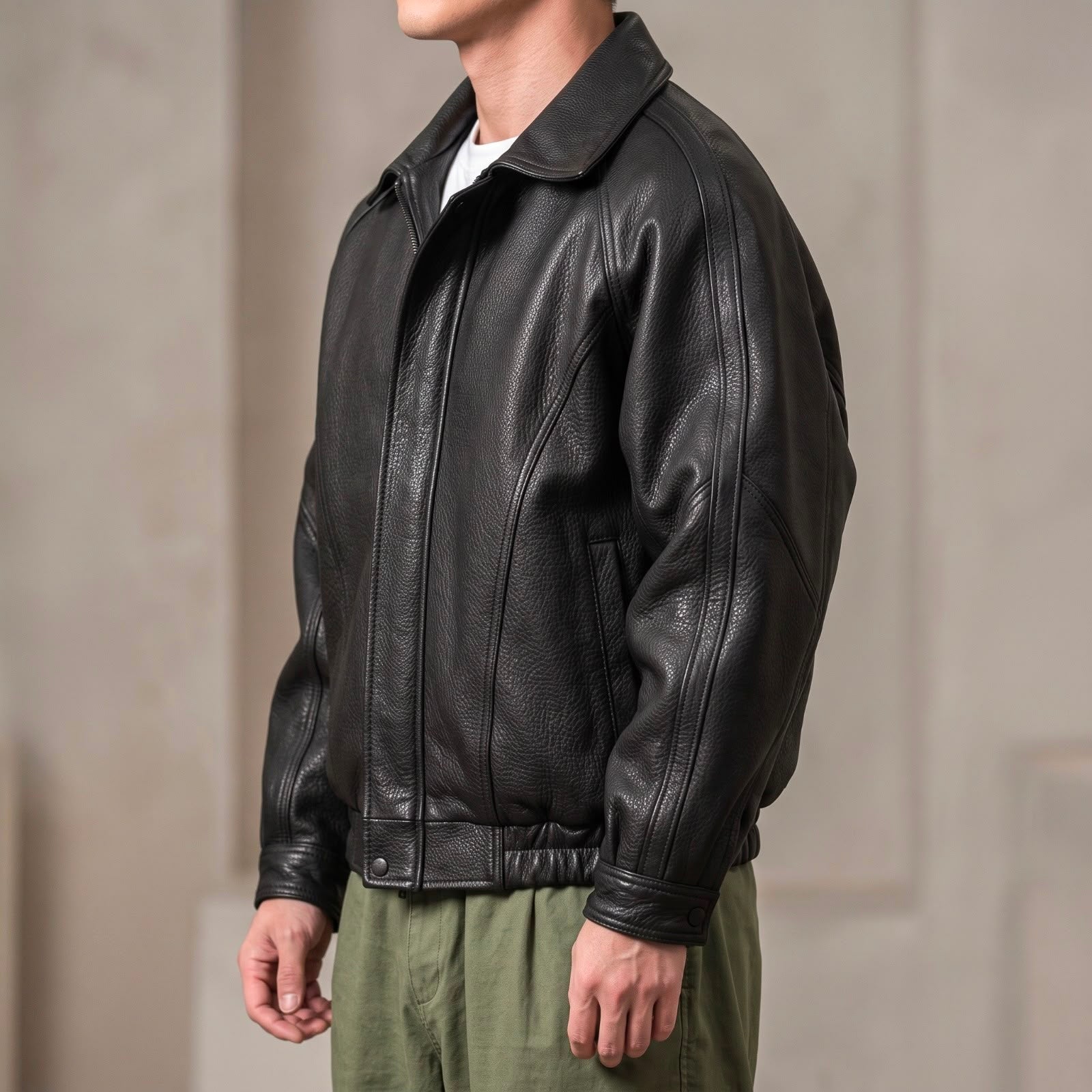 Veste Aspect Cuir Zippée Empiècements Coupe Structurée Pour Homme