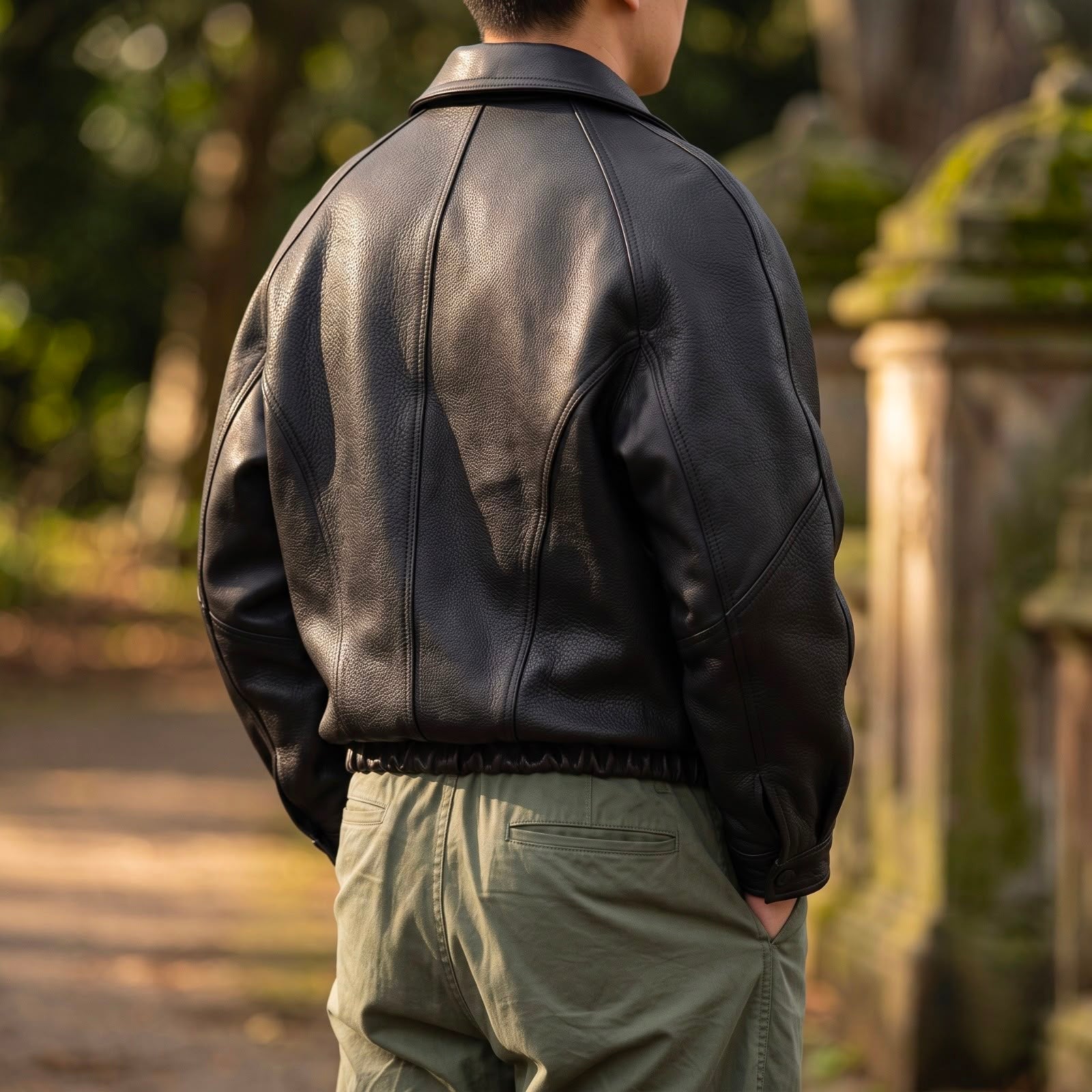 Veste Aspect Cuir Zippée Empiècements Coupe Structurée Pour Homme