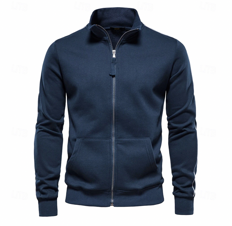 Veste Col Montant Poches Bords Côtelés Zip Intégral Pour Homme