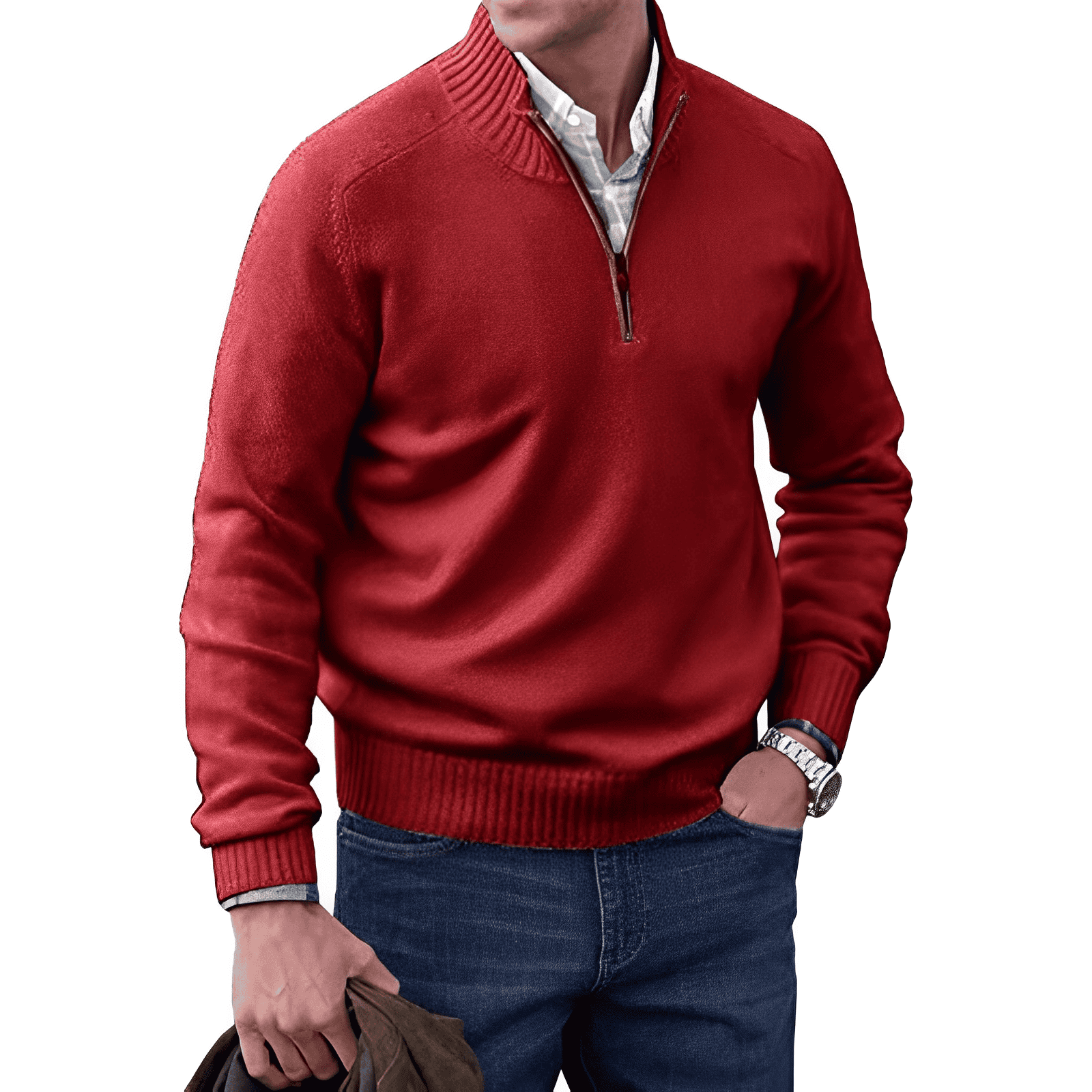 Homme Pull Maille Zippé