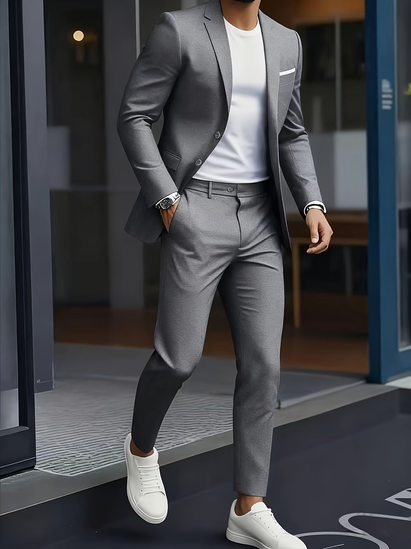 Costume 2 Pièces Matière Stretch Col Cranté Pour Homme