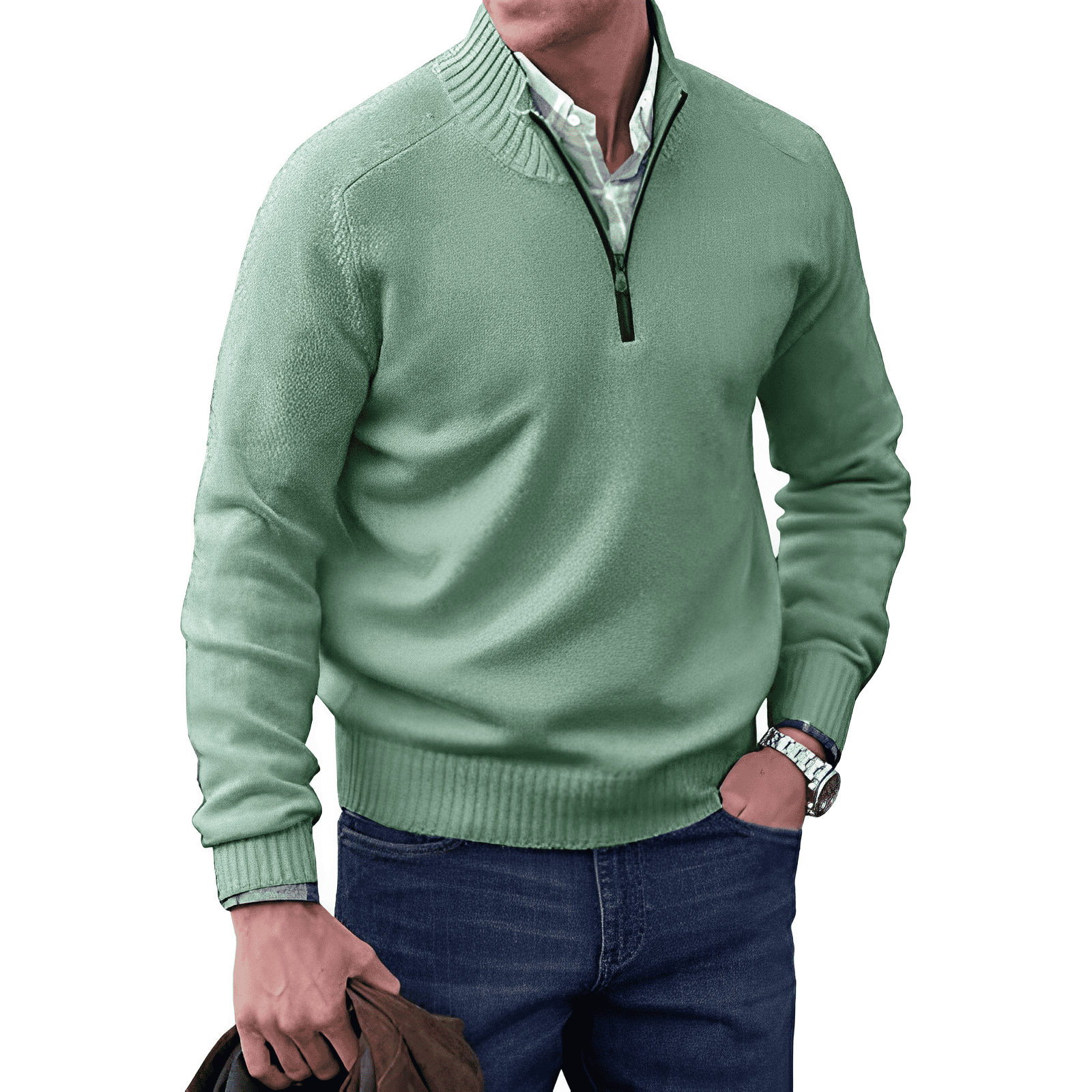 Homme Pull Maille Zippé