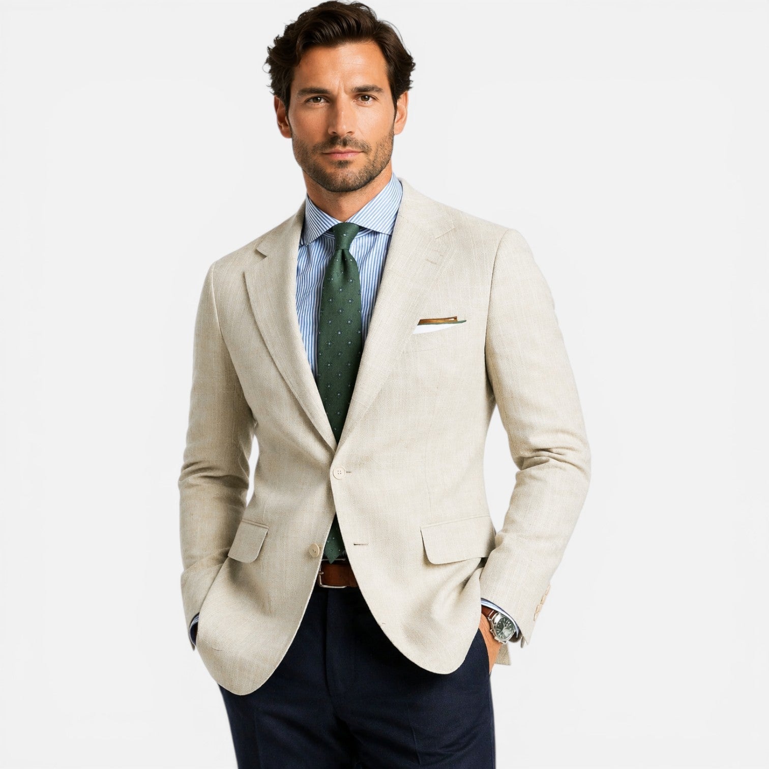 Blazer Coupe Ajustée Aspect Lin Superposable Pour Homme