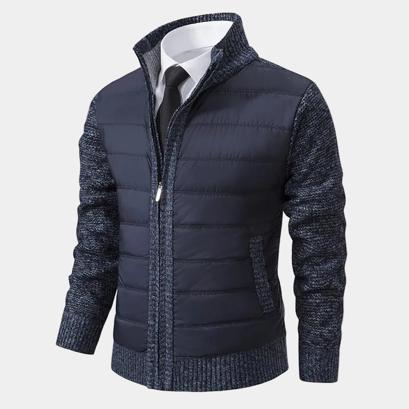 Veste Zippée Matelassée Col Montant Bords Côtelés Pour Homme