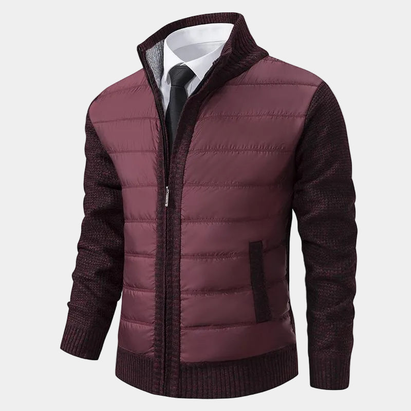 Blouson Zippé Matelassé Col Montant Bords Côtelés Pour Homme
