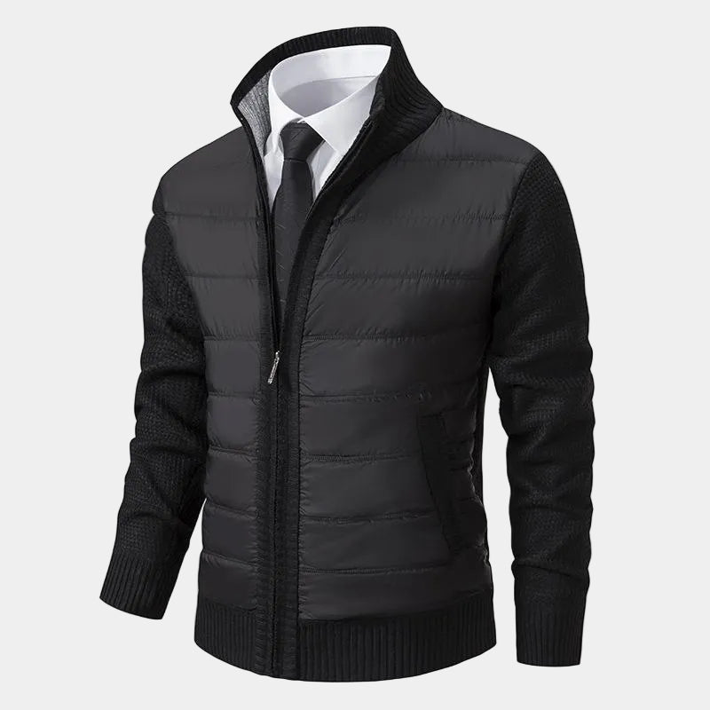 Blouson Zippé Matelassé Col Montant Bords Côtelés Pour Homme