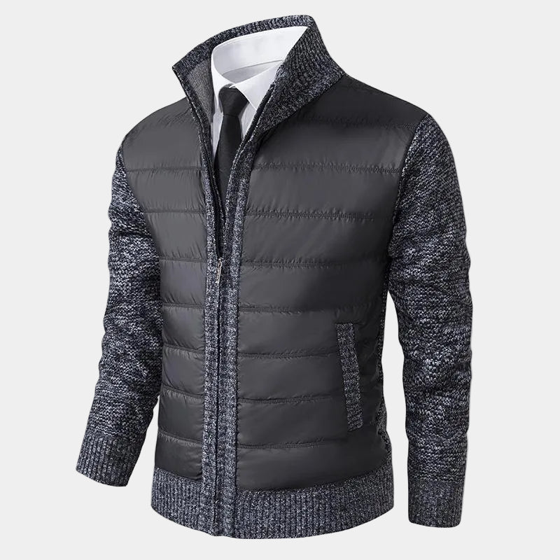 Blouson Zippé Matelassé Col Montant Bords Côtelés Pour Homme