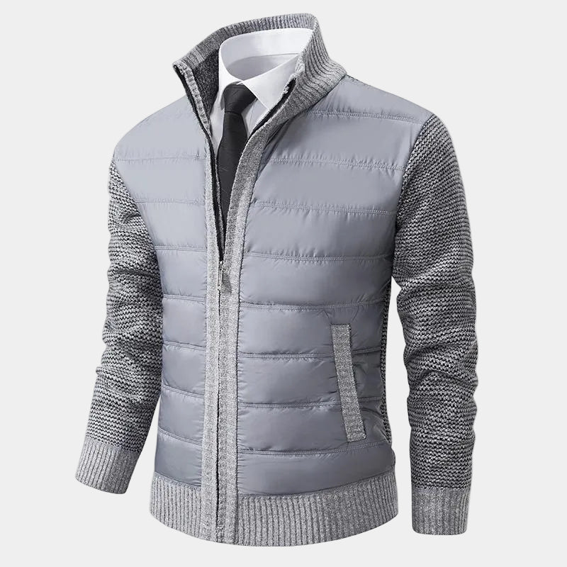 Blouson Zippé Matelassé Col Montant Bords Côtelés Pour Homme