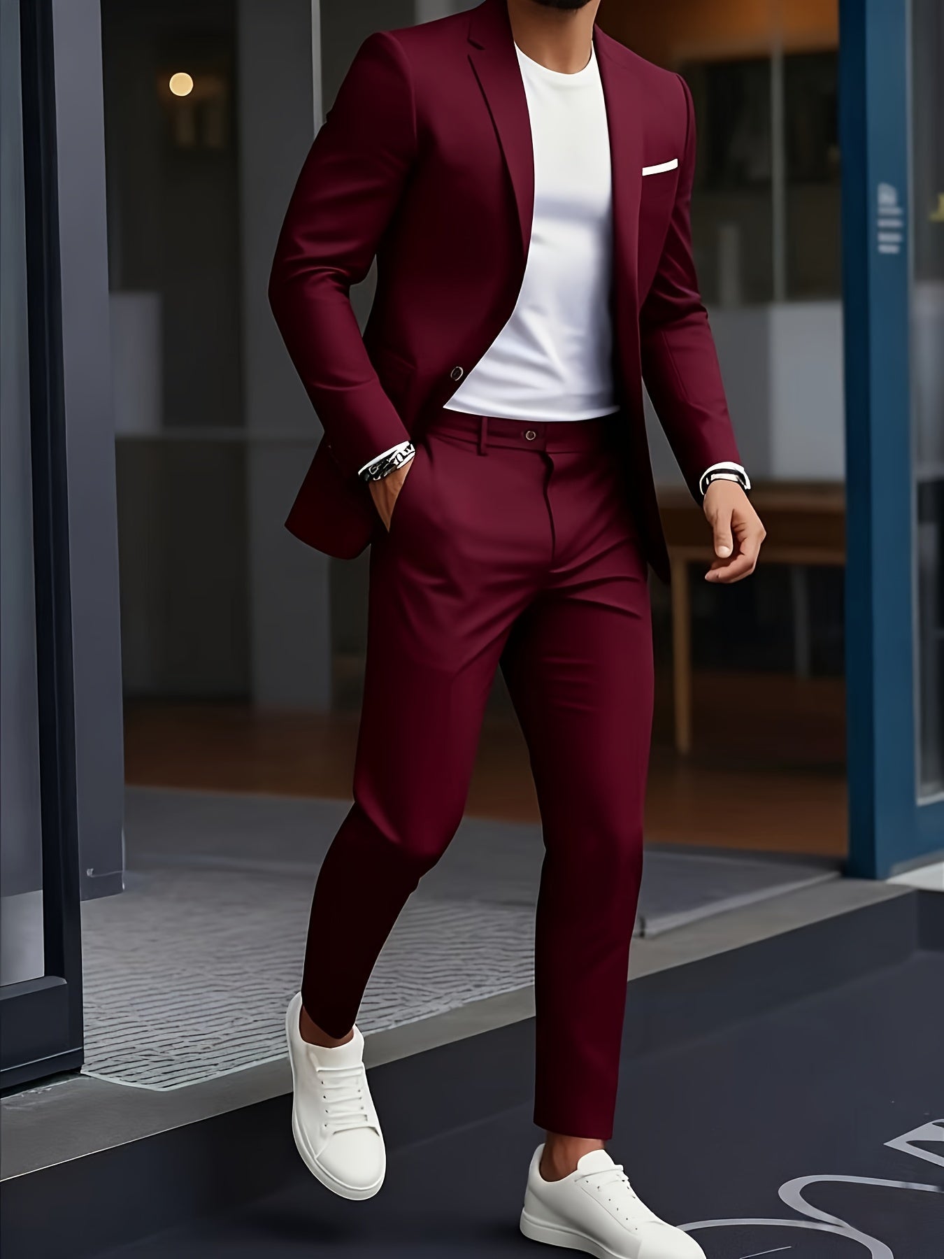 Costume 2 Pièces Matière Stretch Col Cranté Pour Homme