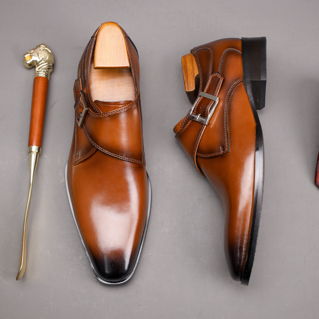 Chaussures À Boucle Bride Bout Allongé Pour Homme