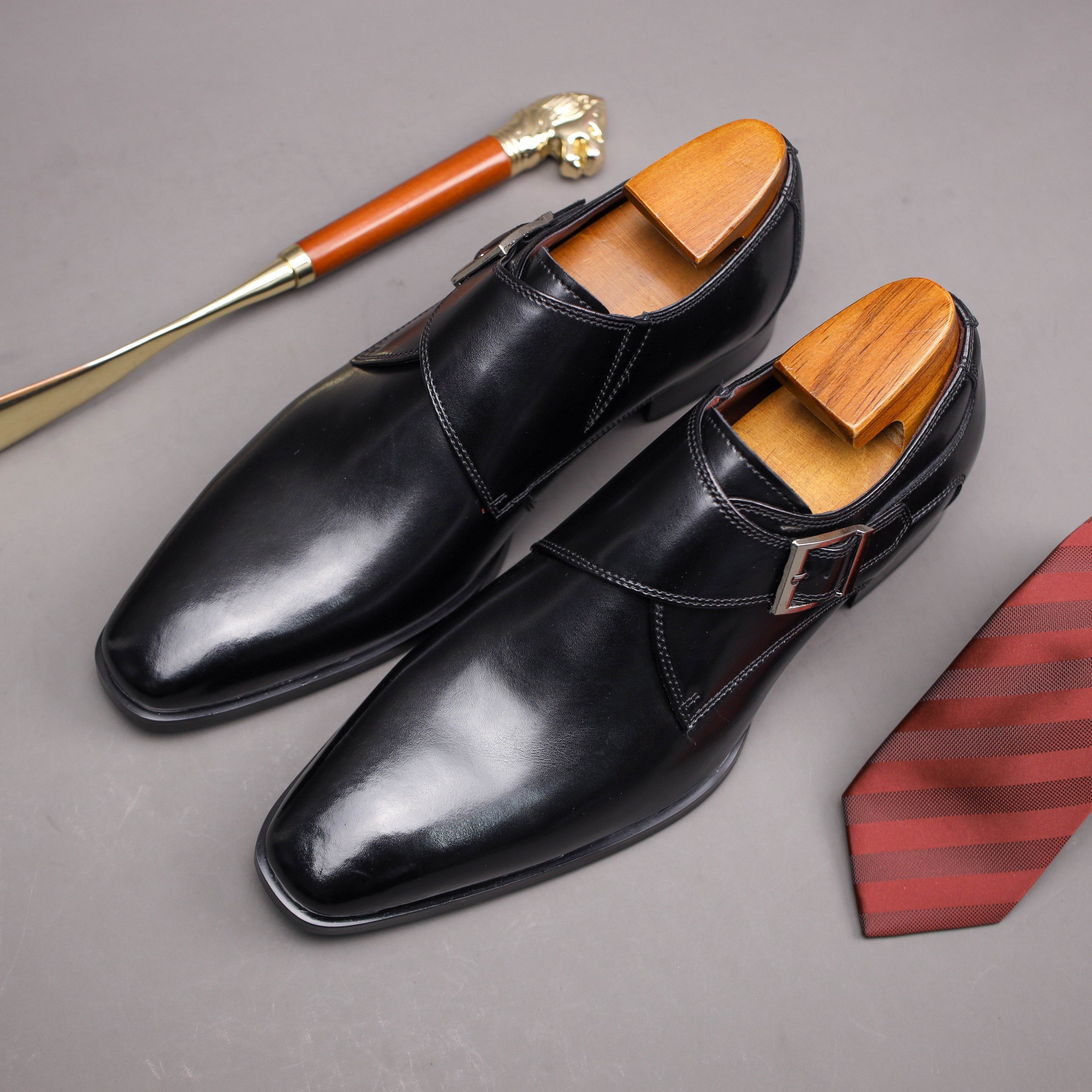 Chaussures À Boucle Bride Bout Allongé Pour Homme