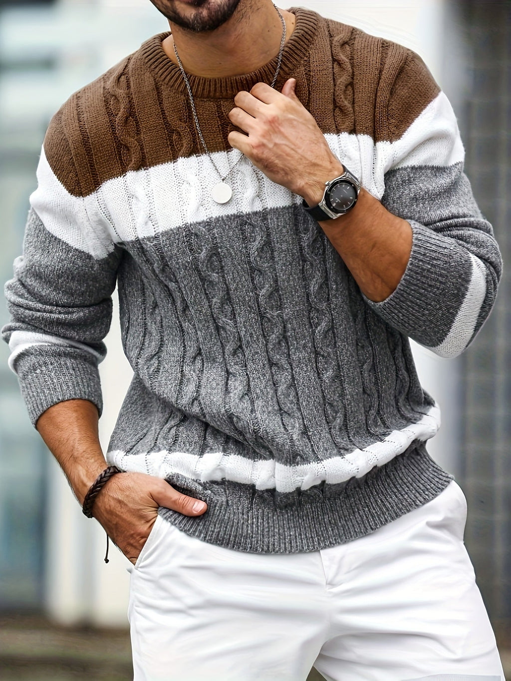 Homme Pull Maille Torsadée