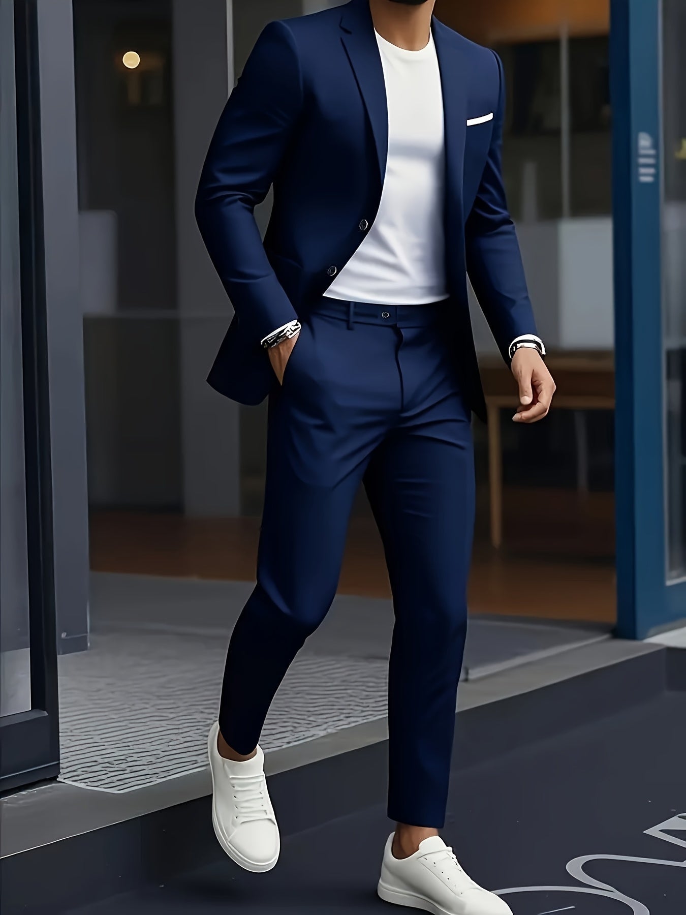 Costume 2 Pièces Matière Stretch Col Cranté Pour Homme