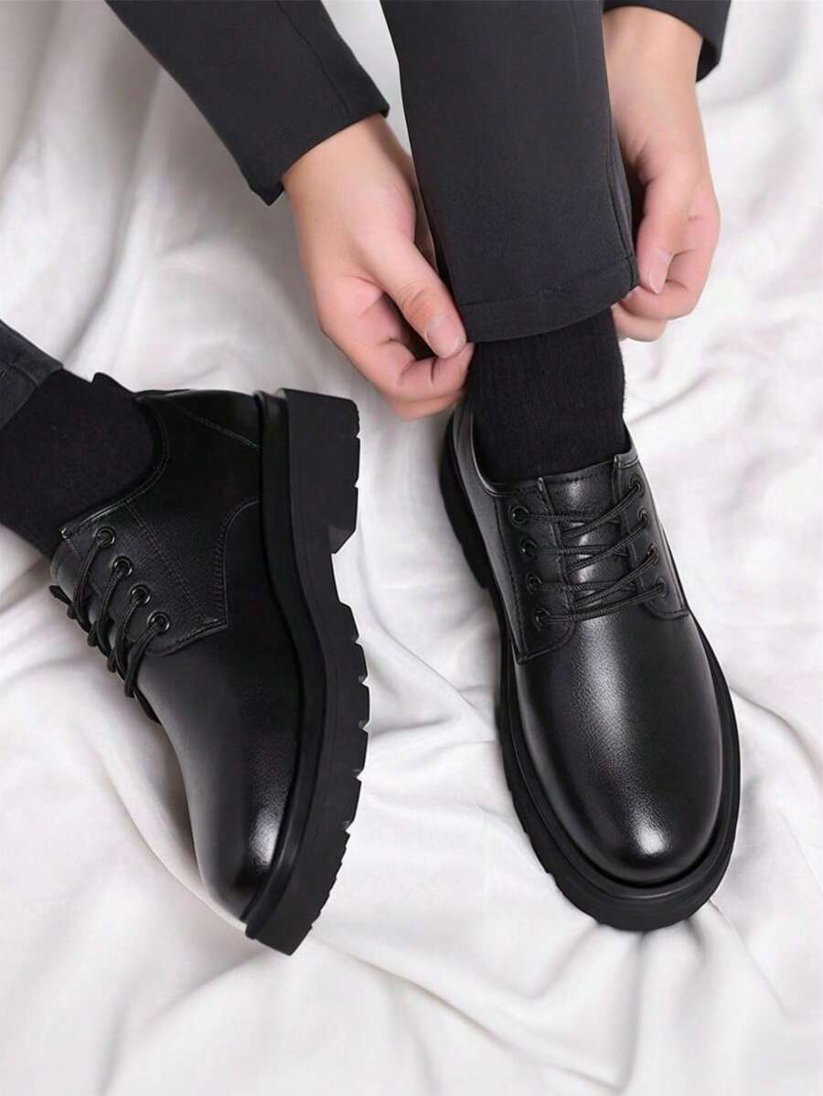 Chaussures Derby Œillets Semelle Épaisse Bout Rond Pour Homme