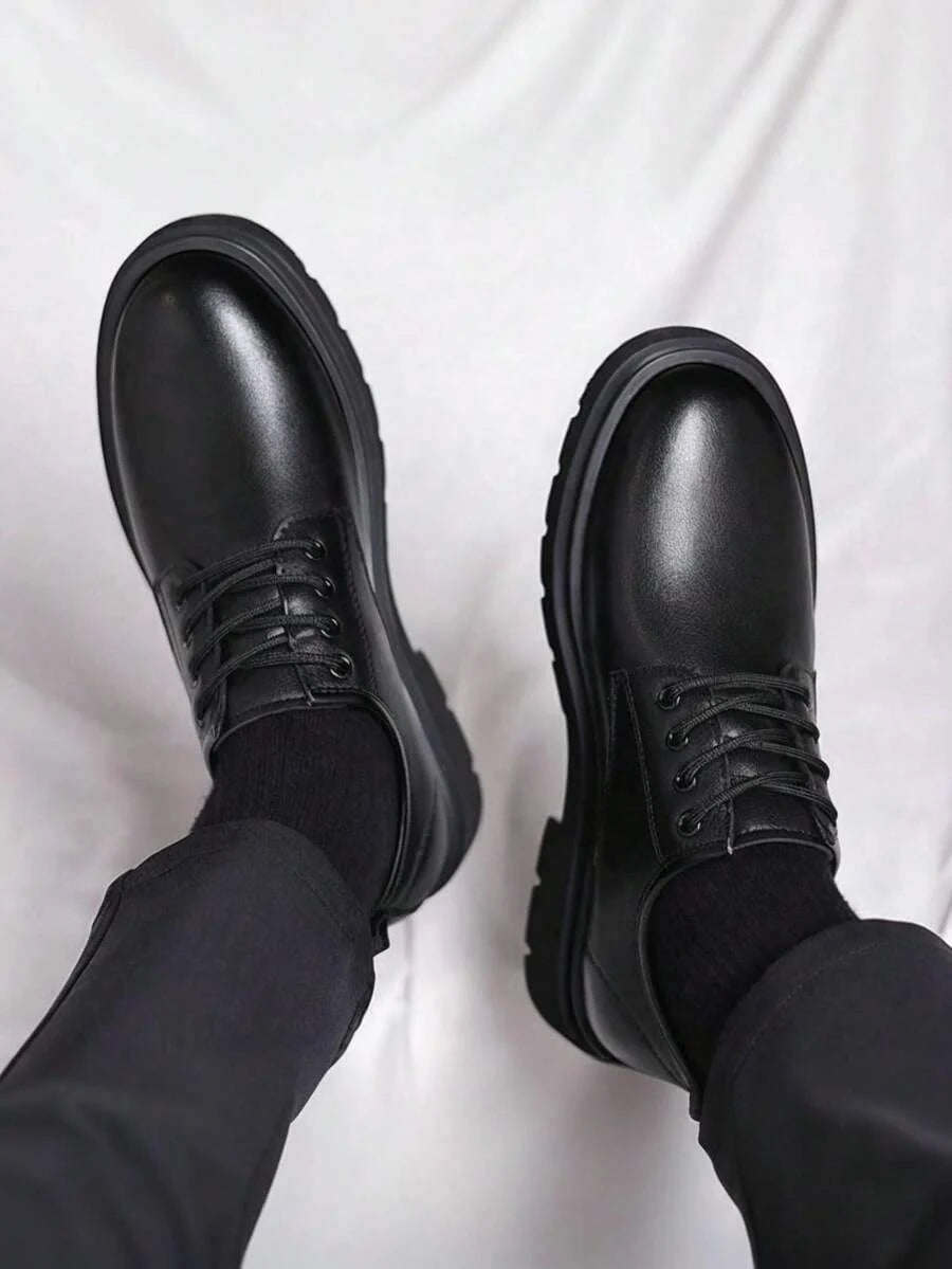 Chaussures Derby Œillets Semelle Épaisse Bout Rond Pour Homme