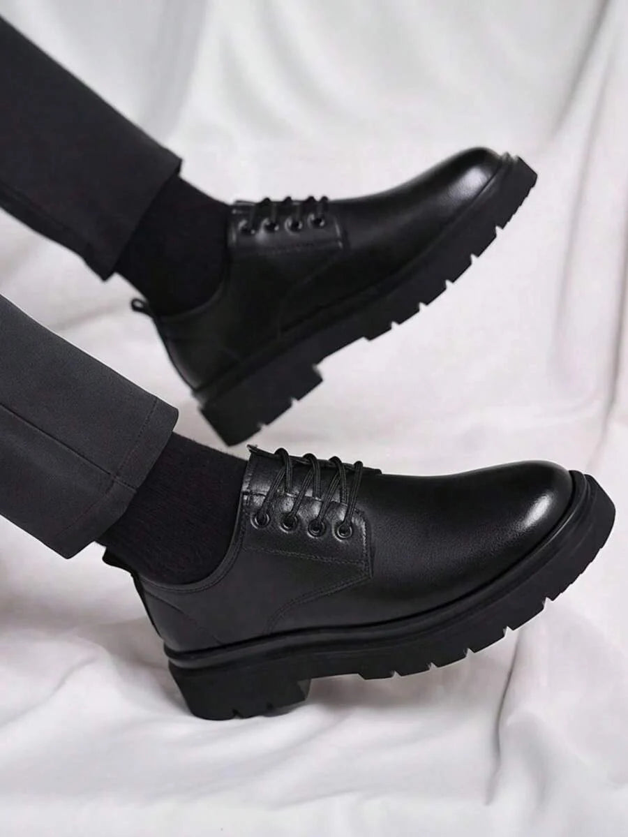 Chaussures Derby Œillets Semelle Épaisse Bout Rond Pour Homme