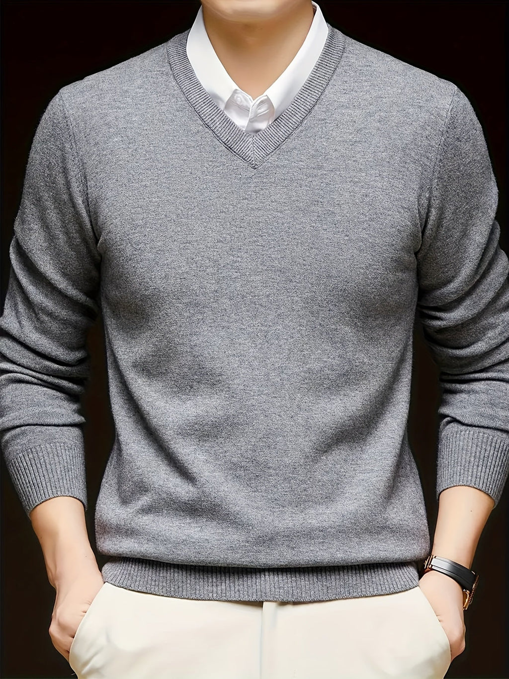 Pull Matière Stretch Col V Pour Homme