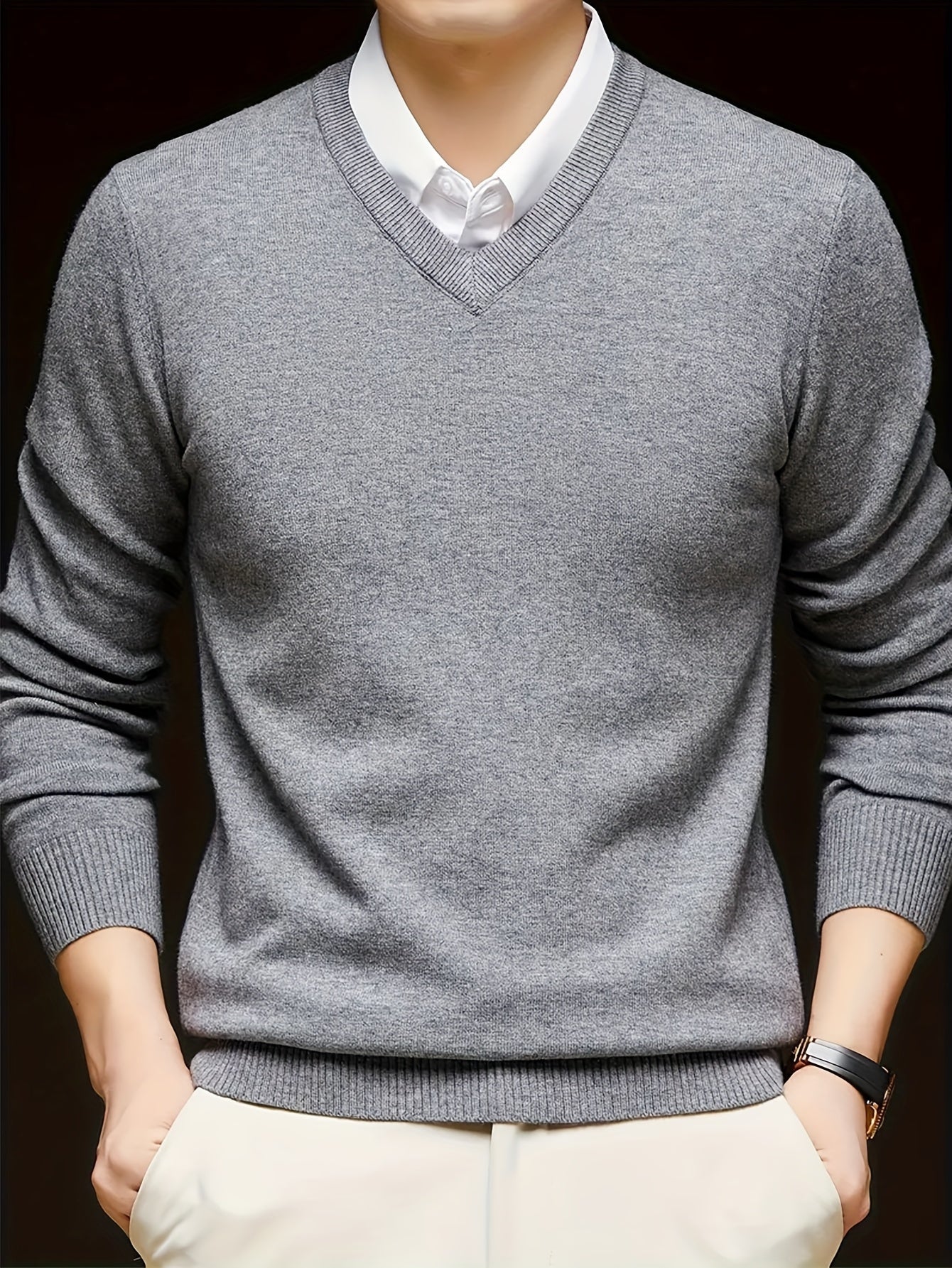 Pull Matière Stretch Col V Pour Homme