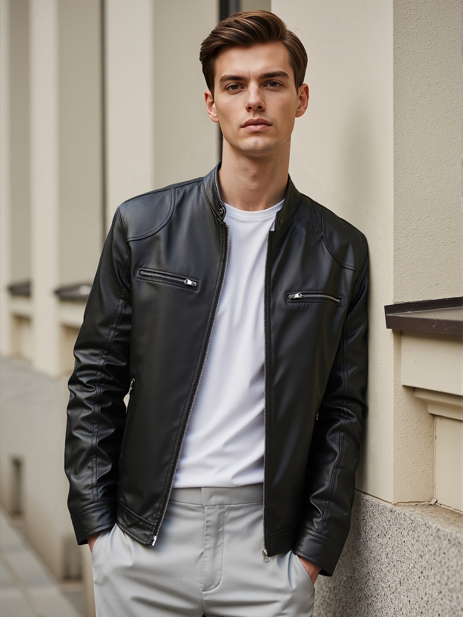 Veste Aspect Cuir Pour Homme
