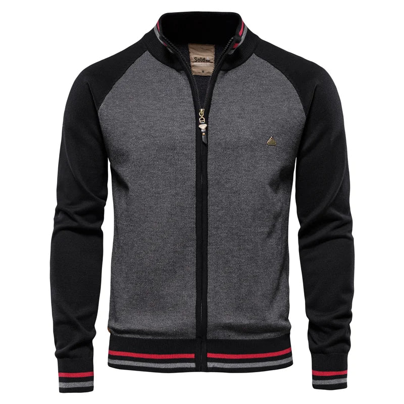 Cardigan Coton Maille Zip Intégral Manches Longues Pour Homme