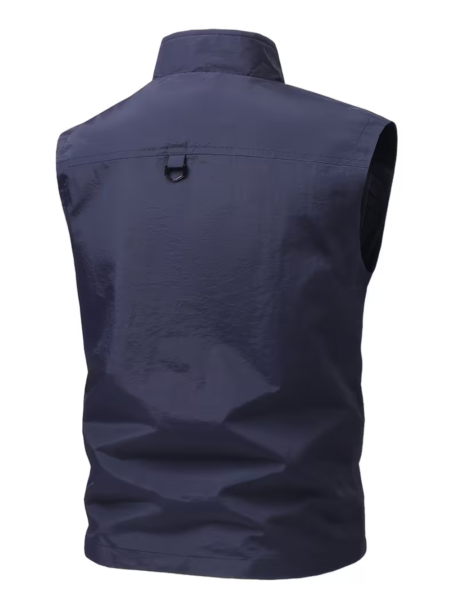 Gilet Zippé Poches Multiples Col Montant Sans Manches Pour Homme
