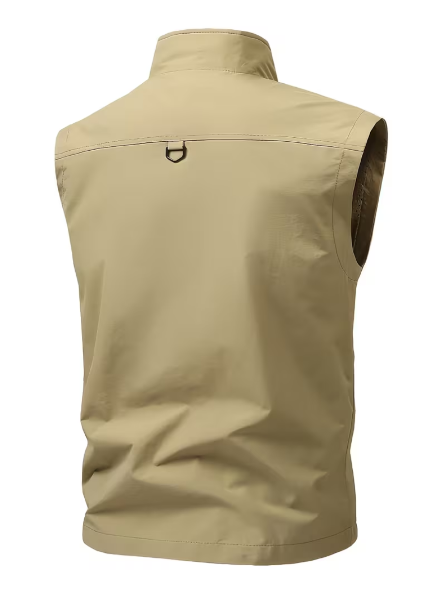 Gilet Zippé Poches Multiples Col Montant Sans Manches Pour Homme